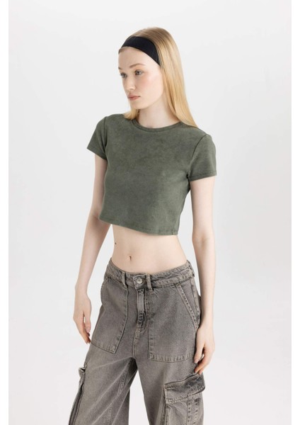 Coool Fitted Yıkamalı Soluk Efektli Basic Düz Kısa Kollu Tişört