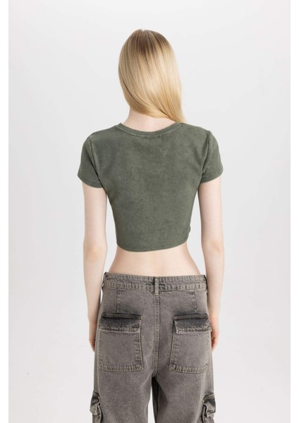 Coool Fitted Yıkamalı Soluk Efektli Basic Düz Kısa Kollu Tişört