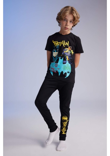 Erkek Çocuk Batman Pijama Takımı Kısa Kollu Üst Beli Lastikli Uzun Alt B5575A824SP