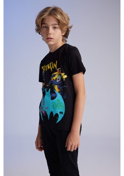 Erkek Çocuk Batman Pijama Takımı Kısa Kollu Üst Beli Lastikli Uzun Alt B5575A824SP