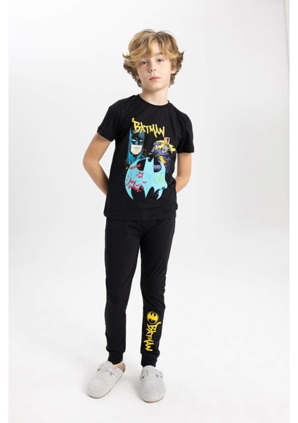 Erkek Çocuk Batman Pijama Takımı Kısa Kollu Üst Beli Lastikli Uzun Alt B5575A824SP