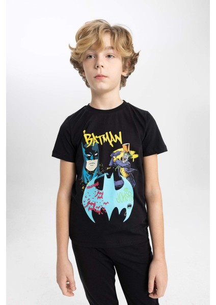 Erkek Çocuk Batman Pijama Takımı Kısa Kollu Üst Beli Lastikli Uzun Alt B5575A824SP