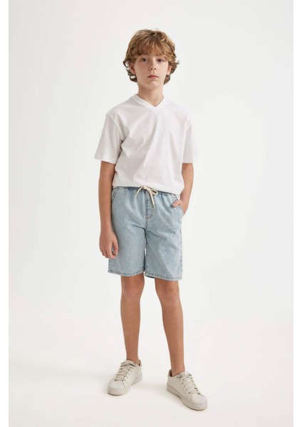 Erkek Çocuk Beli Lastikli Jean Şort B5764A824SM