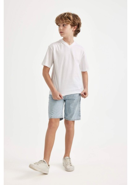 Erkek Çocuk Beli Lastikli Jean Şort B5764A824SM