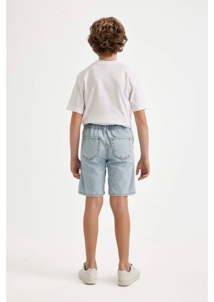 Erkek Çocuk Beli Lastikli Jean Şort B5764A824SM