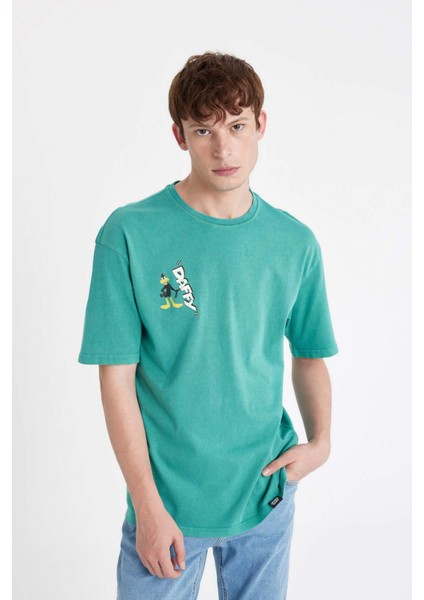 Looney Tunes Oversize Geniş Kalıp Bisiklet Yaka Sırt Baskılı Kısa Kollu Tişört