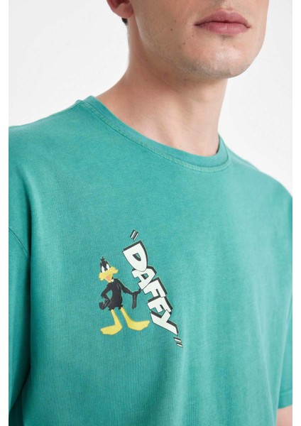 Looney Tunes Oversize Geniş Kalıp Bisiklet Yaka Sırt Baskılı Kısa Kollu Tişört