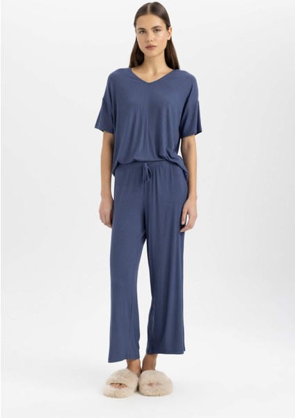 Regular Fit V Yaka Casual Kısa Kollu Pijama Üstü B6181AX24SP