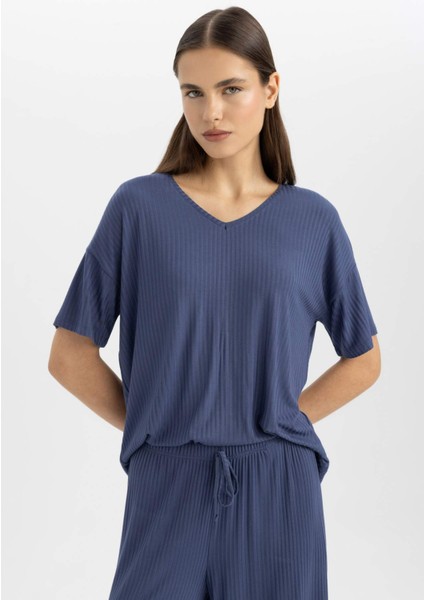 Regular Fit V Yaka Casual Kısa Kollu Pijama Üstü B6181AX24SP