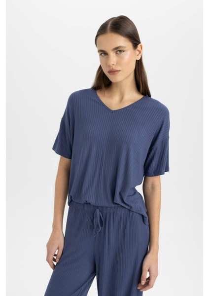 Regular Fit V Yaka Casual Kısa Kollu Pijama Üstü B6181AX24SP