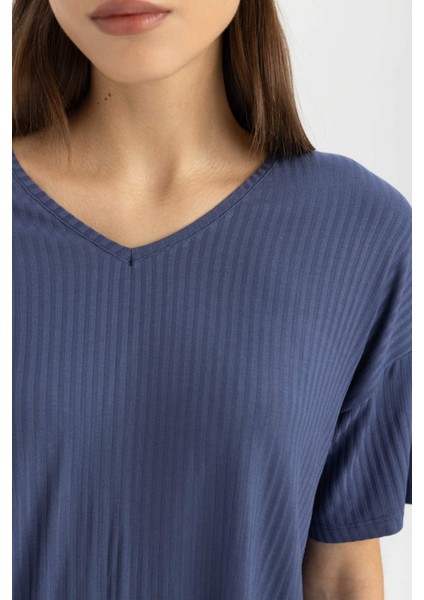 Regular Fit V Yaka Casual Kısa Kollu Pijama Üstü B6181AX24SP