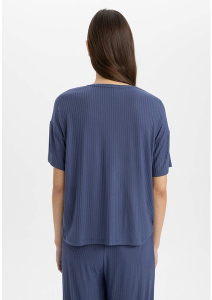 Regular Fit V Yaka Casual Kısa Kollu Pijama Üstü B6181AX24SP