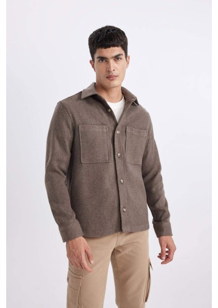 Regular Fit Polo Yaka Cepli Pamuklu Uzun Kollu Gömlek B4689AX24SP