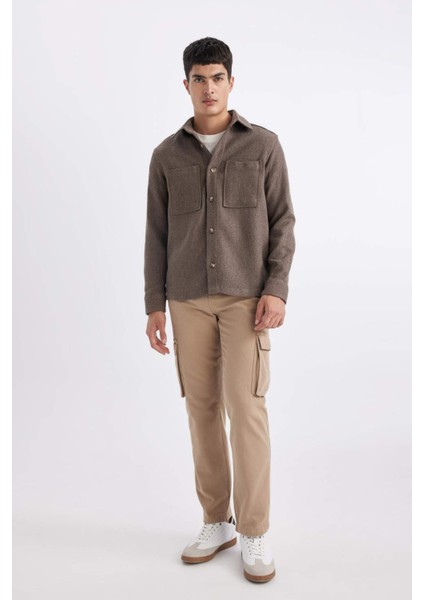 Regular Fit Polo Yaka Cepli Pamuklu Uzun Kollu Gömlek B4689AX24SP