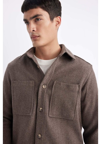 Regular Fit Polo Yaka Cepli Pamuklu Uzun Kollu Gömlek B4689AX24SP