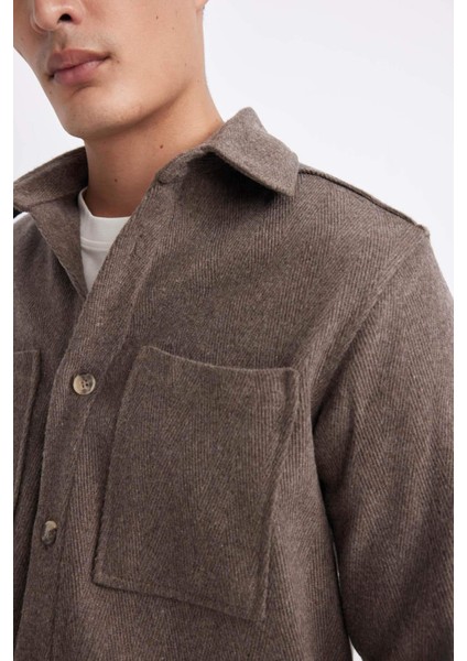 Regular Fit Polo Yaka Cepli Pamuklu Uzun Kollu Gömlek B4689AX24SP