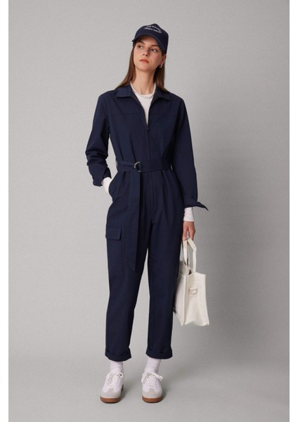 Gömlek Yaka Gabardin Uzun Kollu Kemerli Tesettür Tulum C1672AX24SP