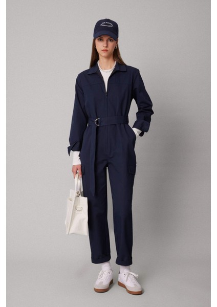 Gömlek Yaka Gabardin Uzun Kollu Kemerli Tesettür Tulum C1672AX24SP