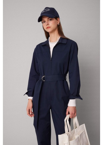 Gömlek Yaka Gabardin Uzun Kollu Kemerli Tesettür Tulum C1672AX24SP