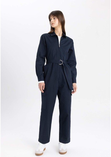 Gömlek Yaka Gabardin Uzun Kollu Kemerli Tesettür Tulum C1672AX24SP