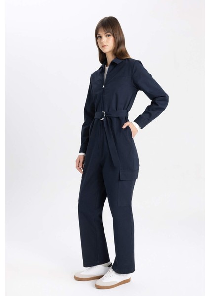 Gömlek Yaka Gabardin Uzun Kollu Kemerli Tesettür Tulum C1672AX24SP