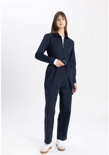 Gömlek Yaka Gabardin Uzun Kollu Kemerli Tesettür Tulum C1672AX24SP