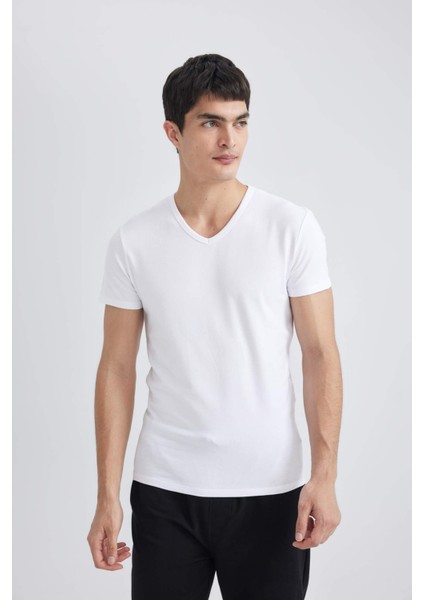 Slim Fit Dar Kesim V Yaka Kısa Kollu Üst L4884AZ24SM