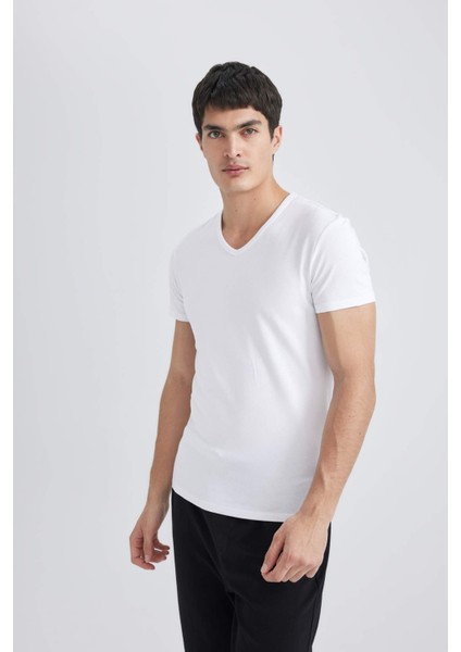Slim Fit Dar Kesim V Yaka Kısa Kollu Üst L4884AZ24SM