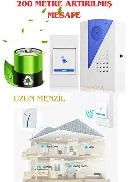 Kablosuz Kapı Zili 200 mt Mesafeli 36 Melodili Uzun Menzil Özelliği ile