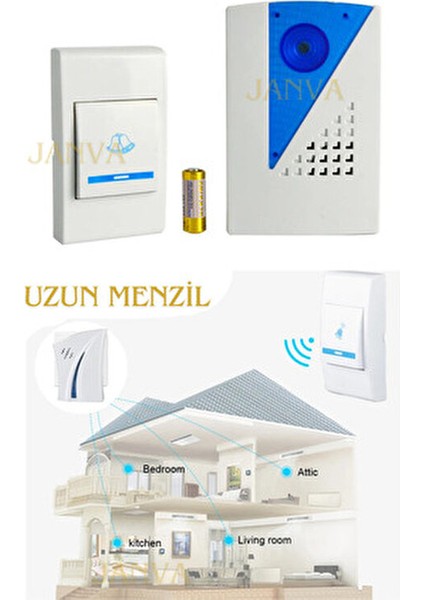 Kablosuz Kapı Zili 200 mt Mesafeli 36 Melodili Uzun Menzil Özelliği ile fiyatları
