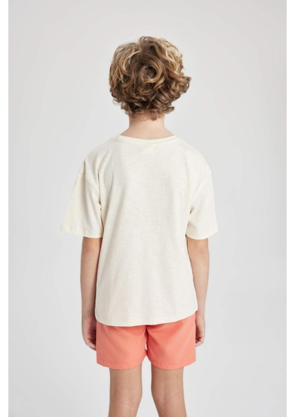 Erkek Çocuk Oversize Geniş Kalıp Bisiklet Yaka Çizgili Kısa Kollu Tişört B6410A824SM