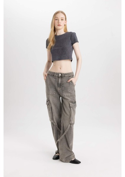 Coool Fitted Yıkamalı Soluk Efektli Basic Düz Kısa Kollu Tişört