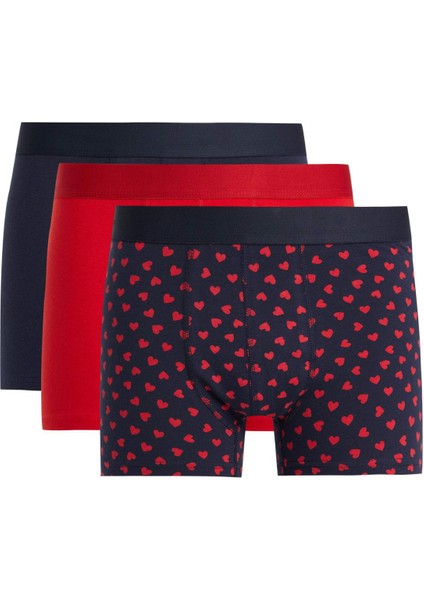 Regular Fit Kalp Desenli 3'lü Boxer B7923AX24SM