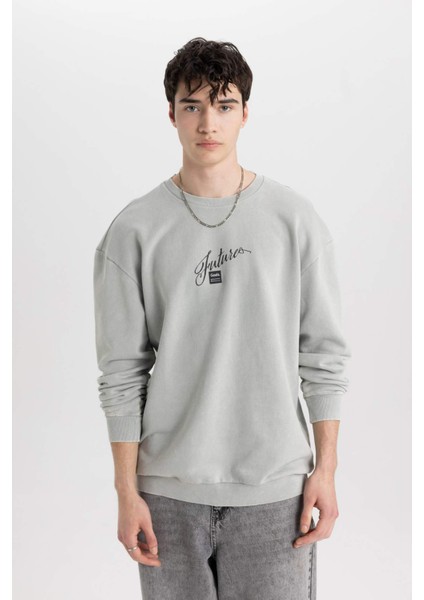 Comfort Regular Fit Rahat Kalıp Bisiklet Yaka Baskılı Sweatshirt C1663AX24SP