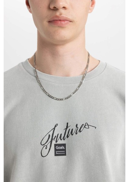 Comfort Regular Fit Rahat Kalıp Bisiklet Yaka Baskılı Sweatshirt C1663AX24SP