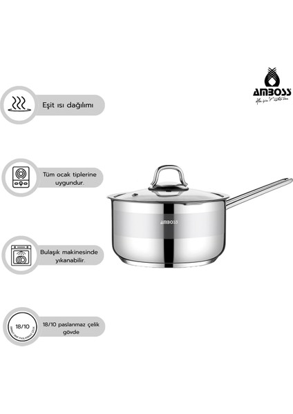 Ambos Saphire Paslanmaz Çelik Cam Kapaklı Sosluk Sütlük 18 Cm modelleri