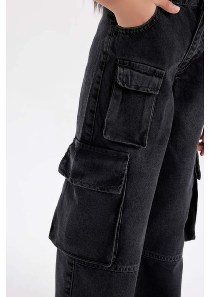 Kız Çocuk Wide Leg Kargo Geniş Paça Jean Pantolon B3433A824SP