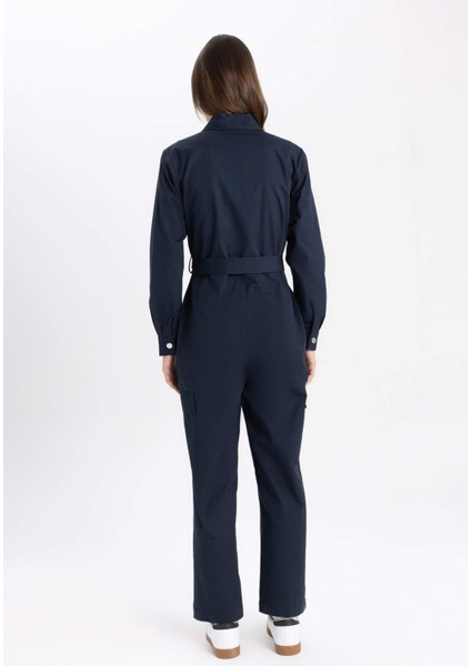 Gömlek Yaka Gabardin Uzun Kollu Kemerli Tesettür Tulum C1672AX24SP