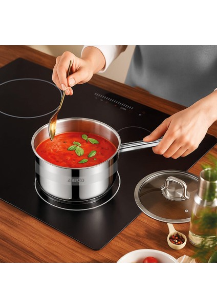 Ambos Saphire Paslanmaz Çelik Cam Kapaklı Sosluk Sütlük 16 Cm