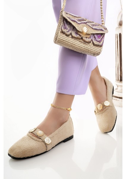 Kadın Babet Bej Şık Ev Iş Ofis Günlük Ayakkabı fırsatları