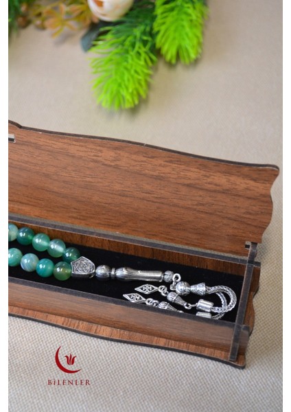 Yeşil Akik Taşlı 33’lü Erkek Tesbih – Doğal Taş, Özel Ahşap Kutulu fiyatları