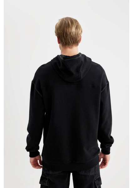 Comfort Regular Fit Rahat Kalıp Kapüşonlu Kanguru Cepli Basic Düz Sweatshirt B4446AX24SP