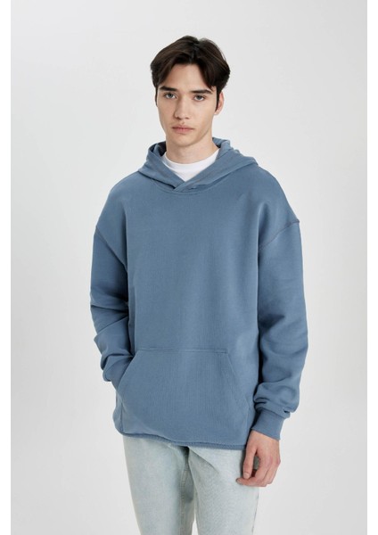 Comfort Regular Fit Rahat Kalıp Kapüşonlu Kanguru Cepli Basic Düz Sweatshirt B4446AX24SP
