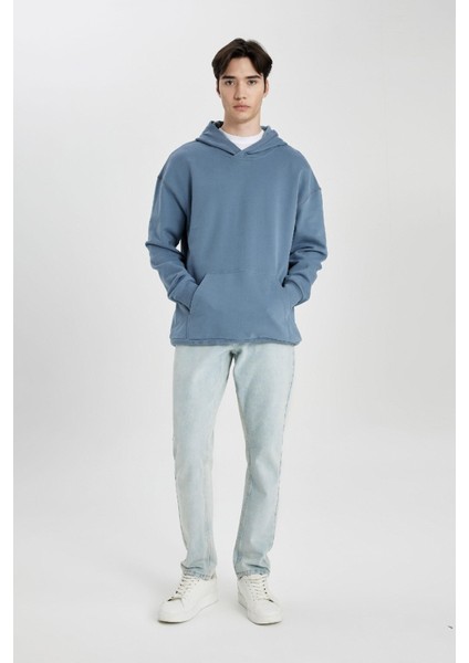 Comfort Regular Fit Rahat Kalıp Kapüşonlu Kanguru Cepli Basic Düz Sweatshirt B4446AX24SP