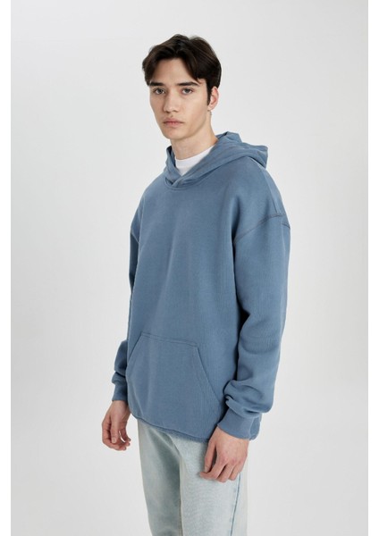 Comfort Regular Fit Rahat Kalıp Kapüşonlu Kanguru Cepli Basic Düz Sweatshirt B4446AX24SP