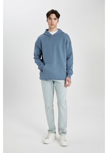 Comfort Regular Fit Rahat Kalıp Kapüşonlu Kanguru Cepli Basic Düz Sweatshirt B4446AX24SP