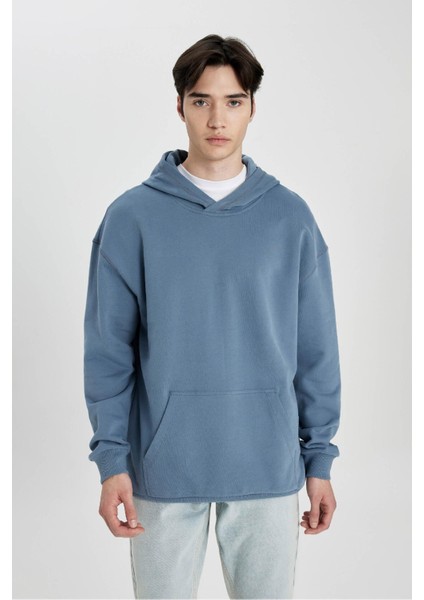 Comfort Regular Fit Rahat Kalıp Kapüşonlu Kanguru Cepli Basic Düz Sweatshirt B4446AX24SP