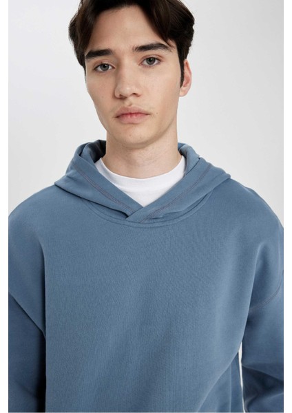Comfort Regular Fit Rahat Kalıp Kapüşonlu Kanguru Cepli Basic Düz Sweatshirt B4446AX24SP