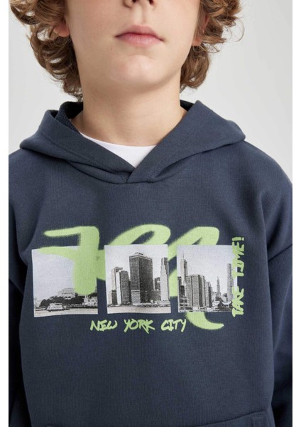 Erkek Çocuk Oversize Geniş Kalıp Kapüşonlu Baskılı Sweatshirt C0359A823CW