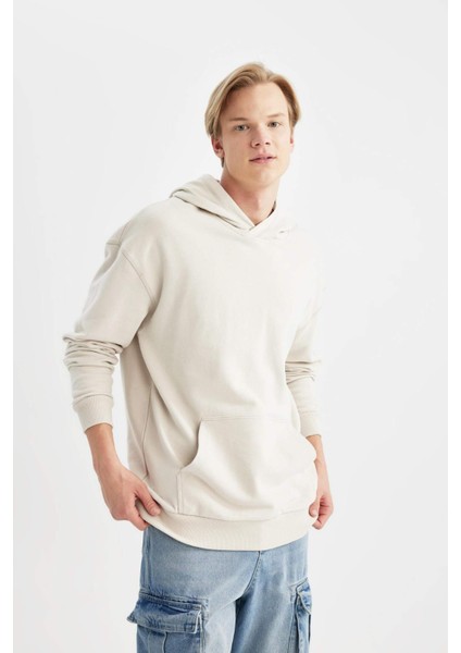 Comfort Regular Fit Rahat Kalıp Kapüşonlu Kanguru Cepli Basic Düz Sweatshirt B4446AX24SP